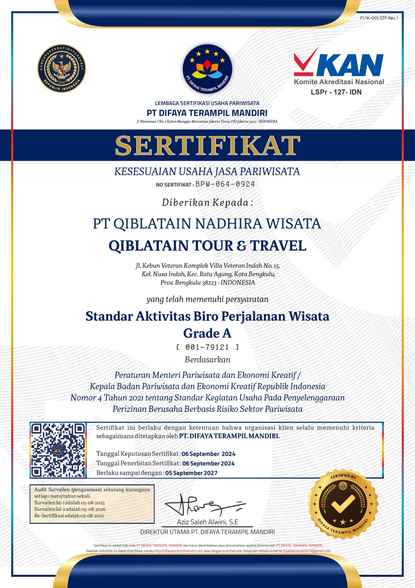 Sertifikat KAN Qiblatain Tour & Travel